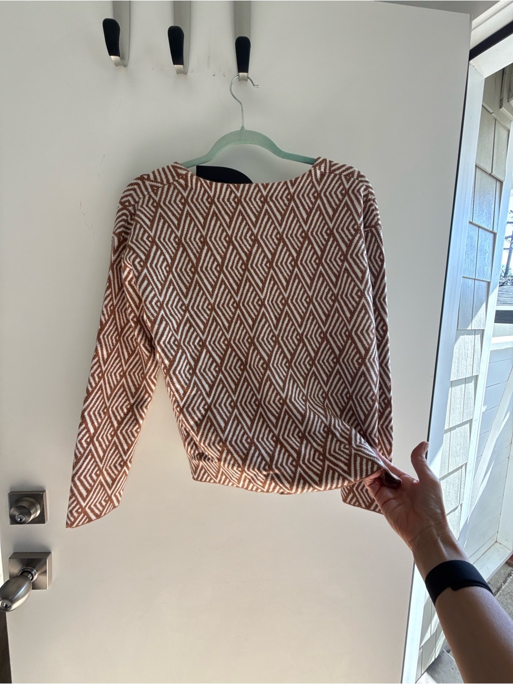 H by Halston Geometric Burnt Orange & Cream Geometric Crewneck Sweater
